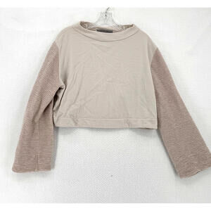 transit par such Tan Wool Blend Mock Neck Textured Sleeves Blouse Top Sz L